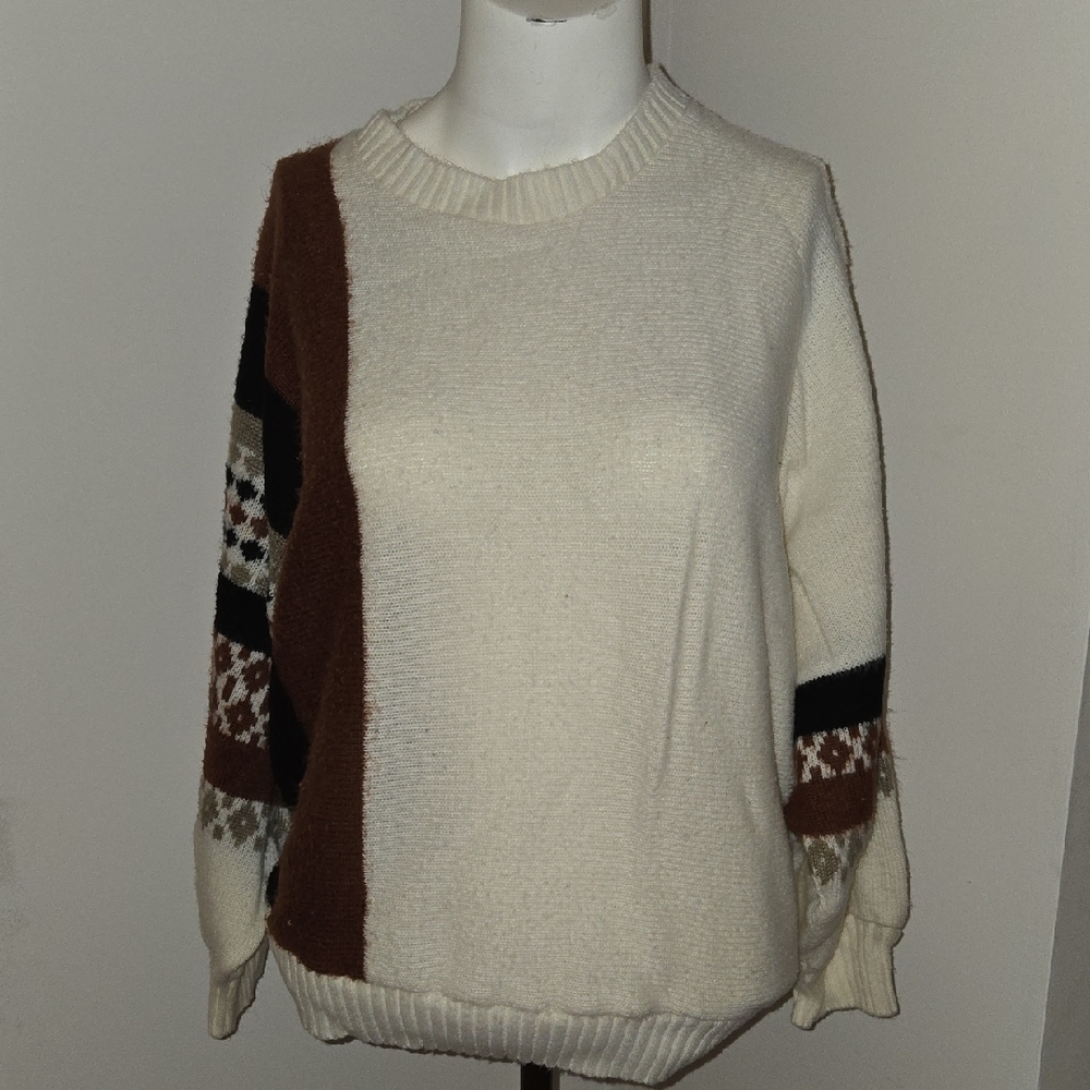 Universal Colorblock Sweater - Cream, Brown, and Black
